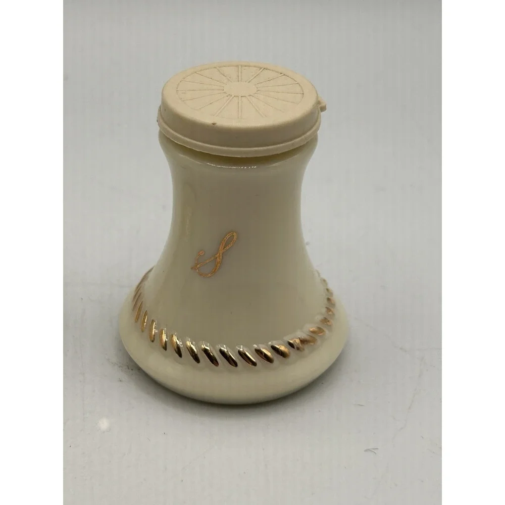 Wheatonware Custard Glass Salt & Pepper‎ Shakers With Lids Gold Trim